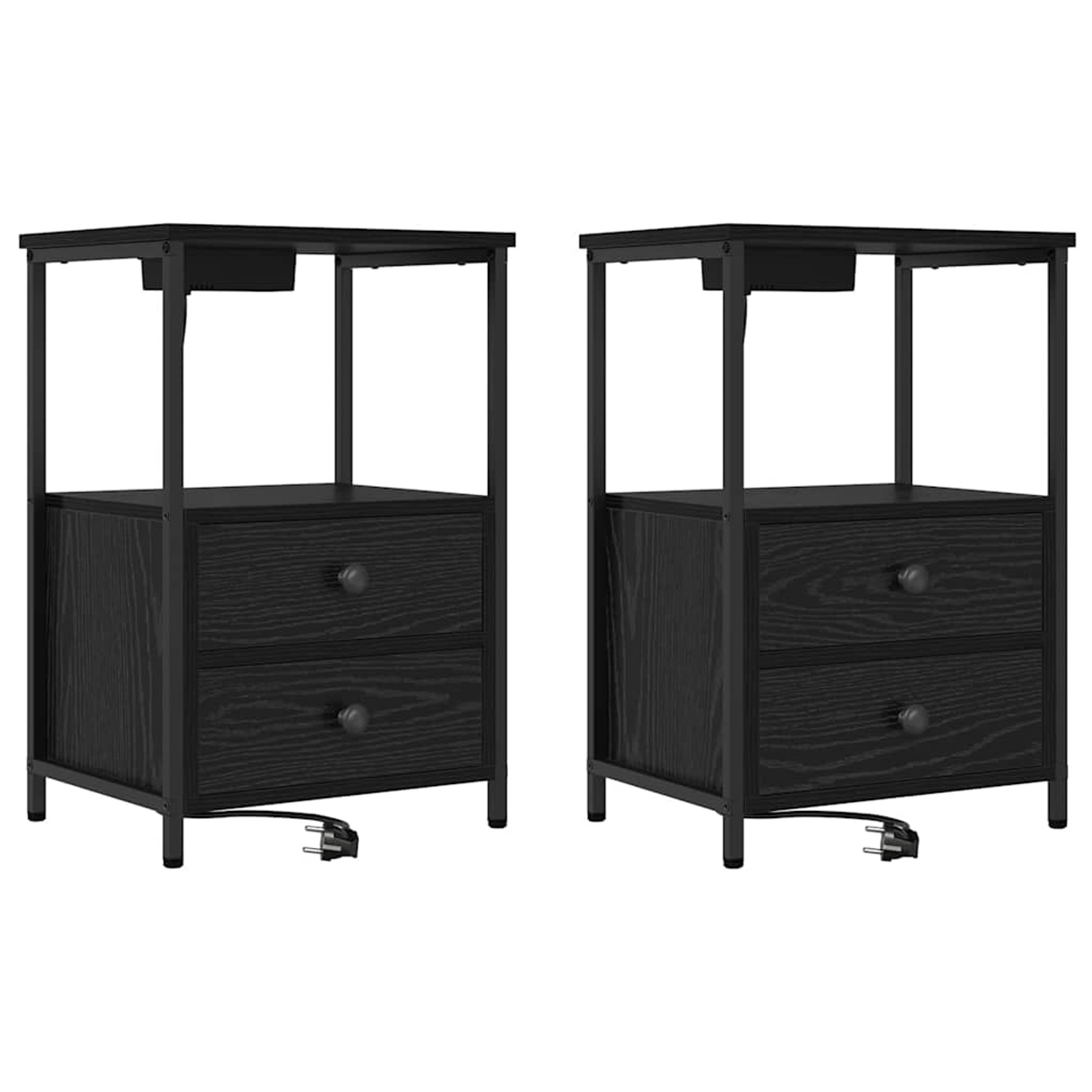 vidaXL Nachttisch mit Ladestation Schwarz Eichen-Optik Holzwerkstoff 859441 günstig online kaufen