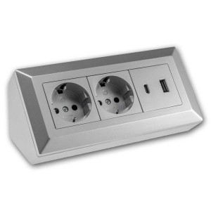 ChiliTec 2-Fach Steckdosenblock USB A&C Silber 250V 16A
