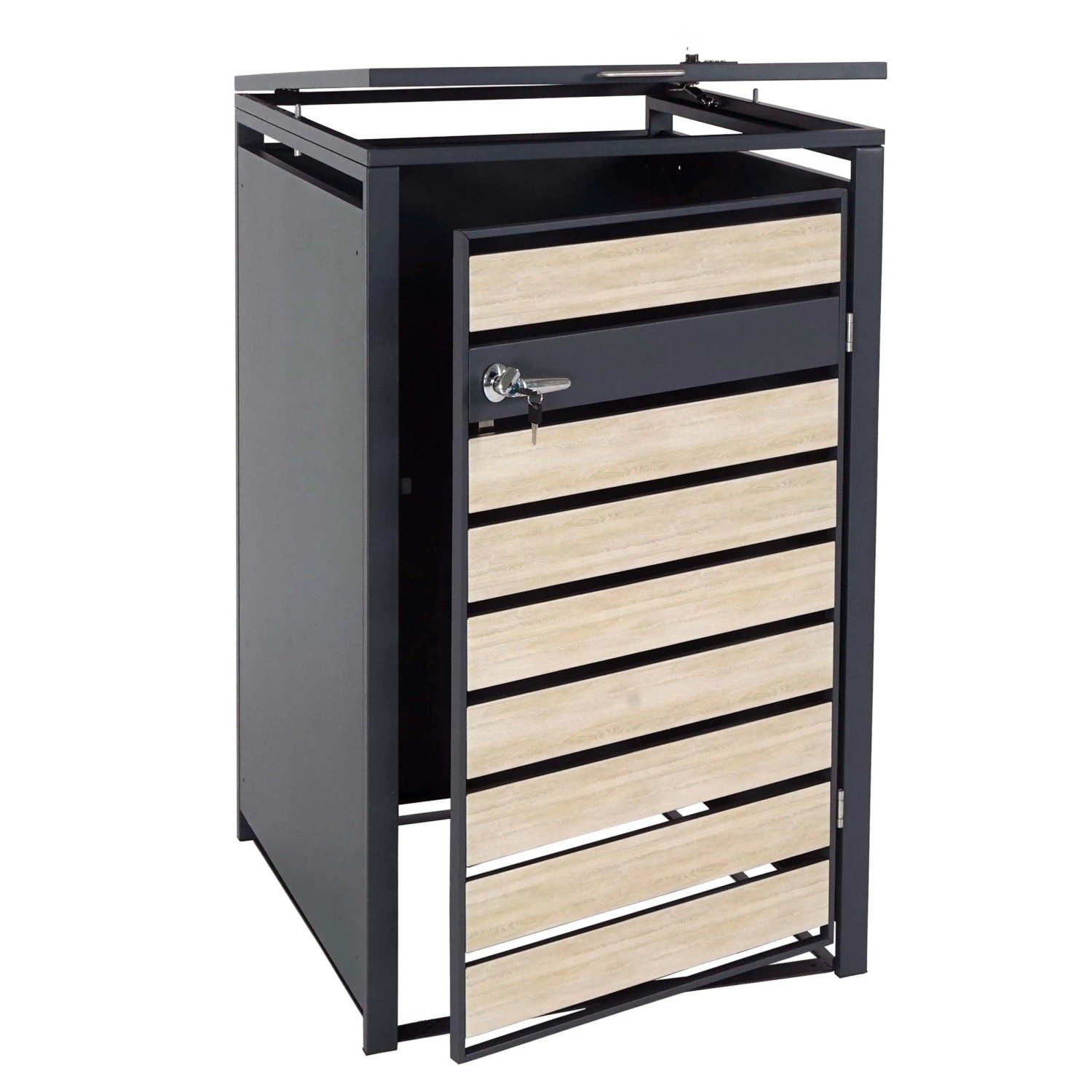 MCW 1er-Mülltonnenverkleidung J81 Buche-Holzoptik Hellbraun 117x73x98cm