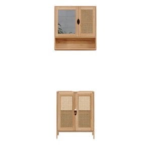 Vicco Badmöbel Set Liora, 2-teilig, Bambus mit Spiegelschrank und Waschtischunterschrank.