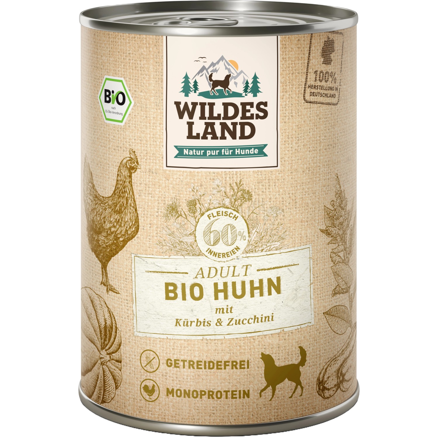 Wildes Land Hunde-Nassfutter Bio Huhn mit Amaranth 400 g