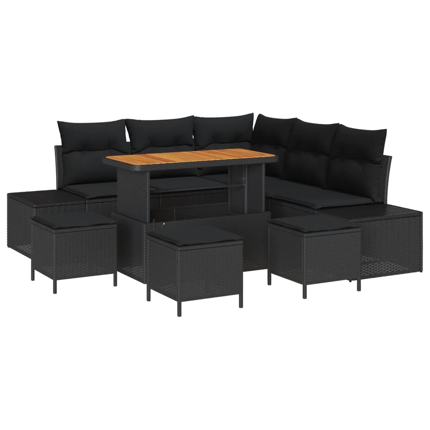 vidaXL Garten-Sofa-Set mit Speicher 9-Tlg Schwarz Poly Rattan 3364739