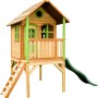 Spielhaus Laura aus Holz mit Leiter und Rutsche für Kinder zum Spielen im Garten.