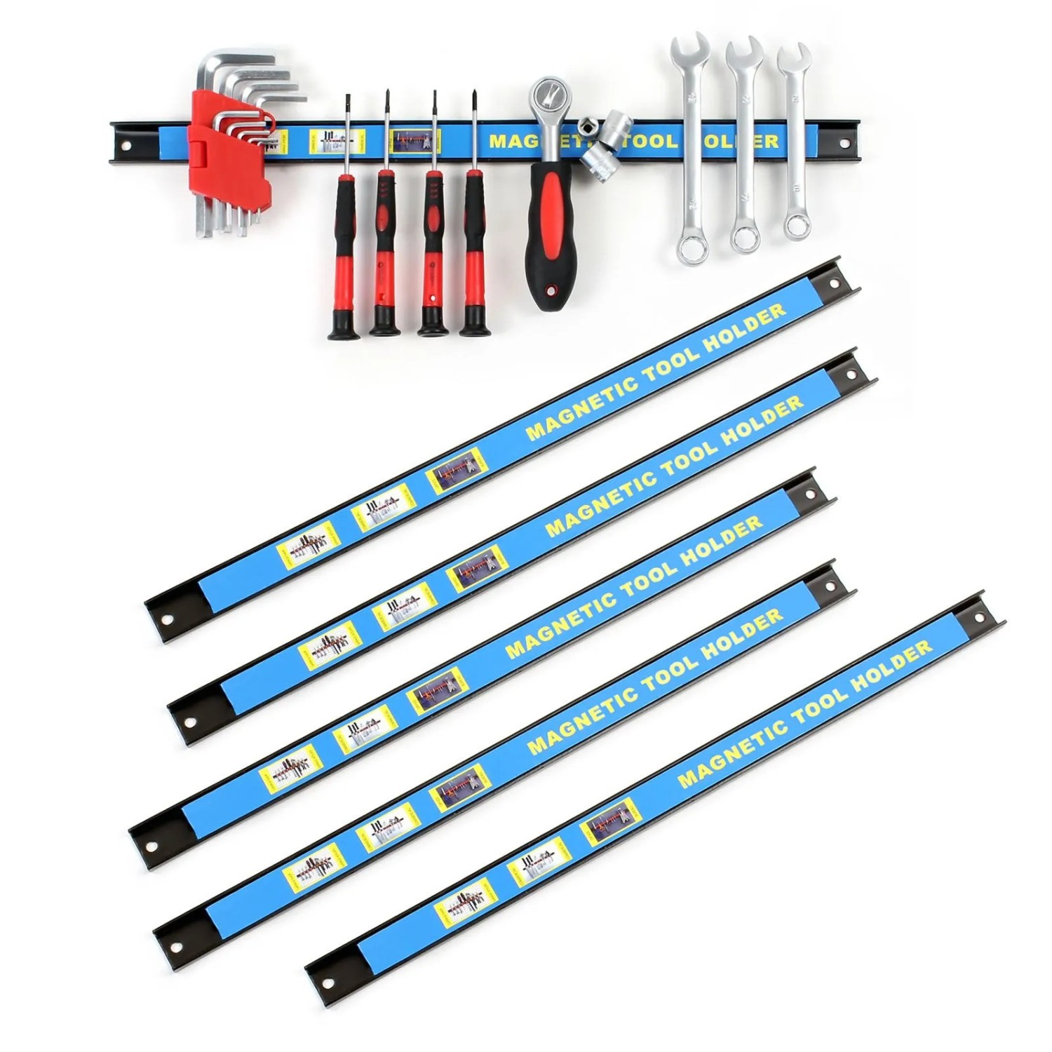 Wiltec Magnetleisten 6er Set, 46cm, schwarz-blau. Werkzeughalter für die Wandmontage in der Werkstatt.