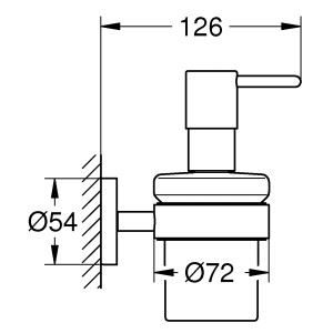 Grohe Essentials Seifenspender mit Halter, Schemazeichnung mit Maßangaben.