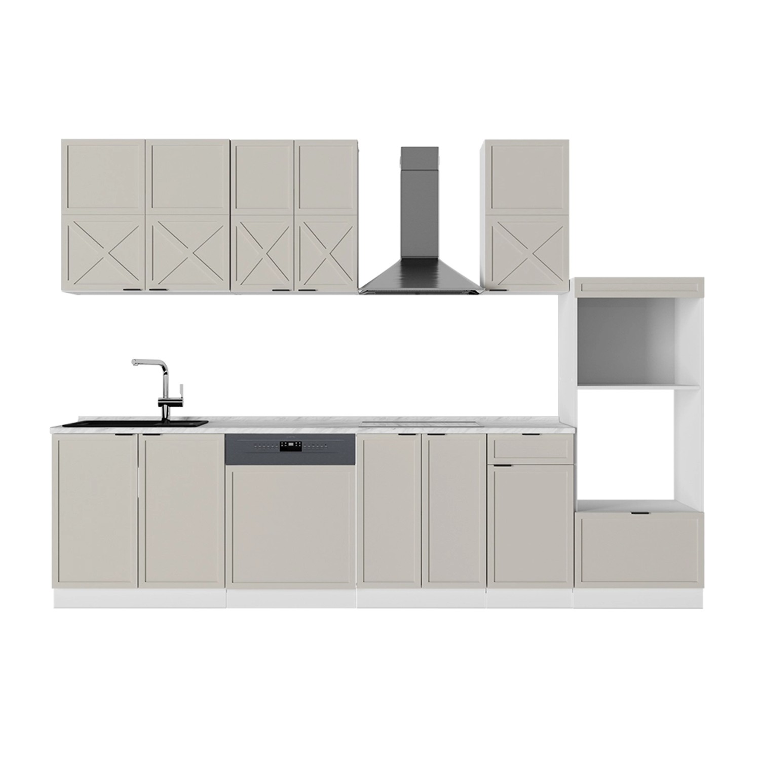 Vicco Fame-Line Küchenzeile GrauBeige/Weiß 300 cm mit Hochschrankohne Arbei günstig online kaufen