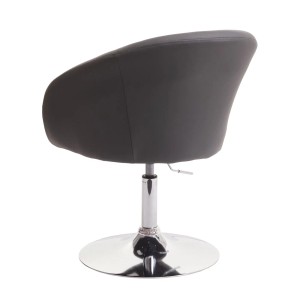 Grauer MCW Esszimmerstuhl F19 aus Kunstleder mit verchromtem Fuß und runder Sitzfläche.