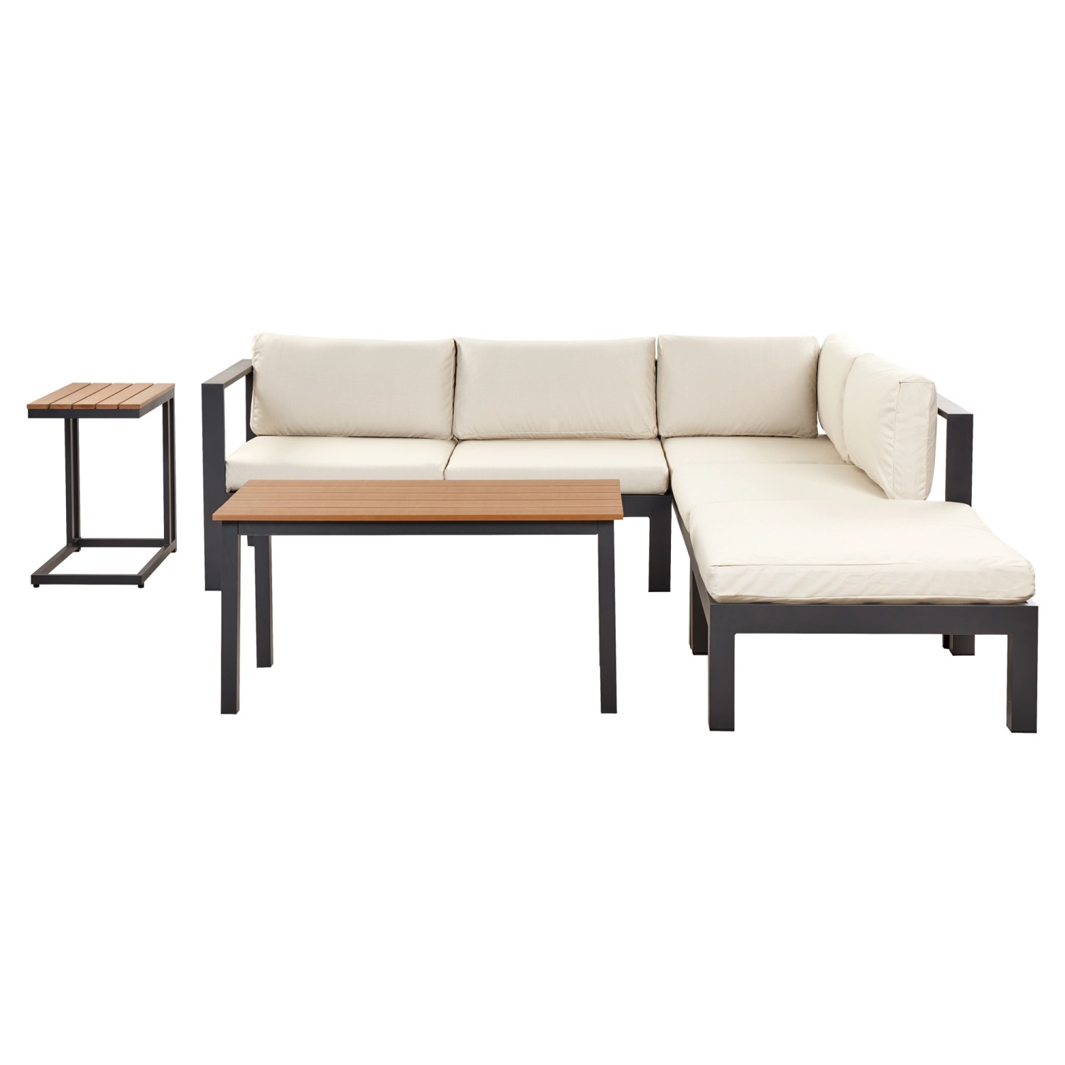 Beliani Lounge Set MESSINA Schwarz Heller Holzfarbton Beige