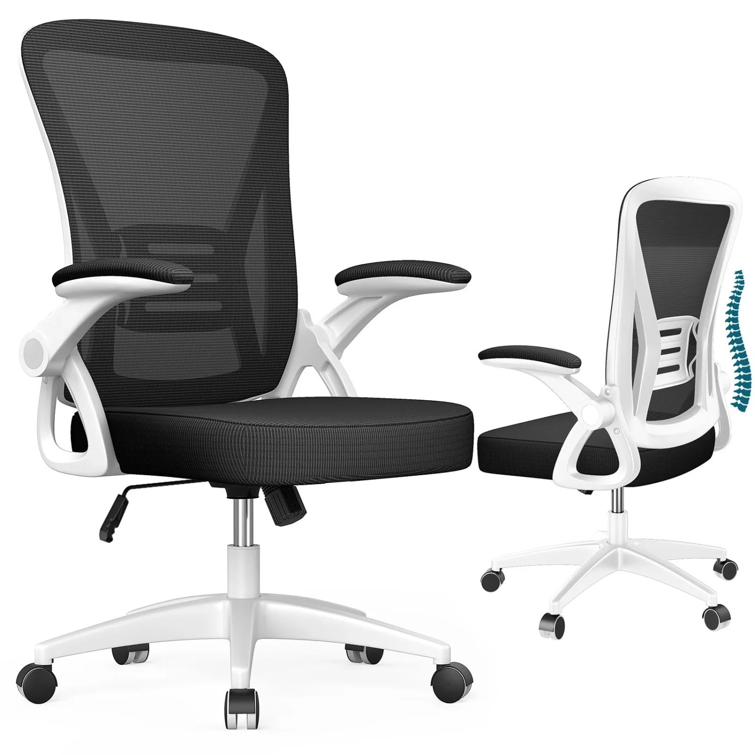 Rattantree Ergonomischer Drehstuhl mit Klapparmlehnen Höhenverstellbar Mesh Rückenlehne Weiß