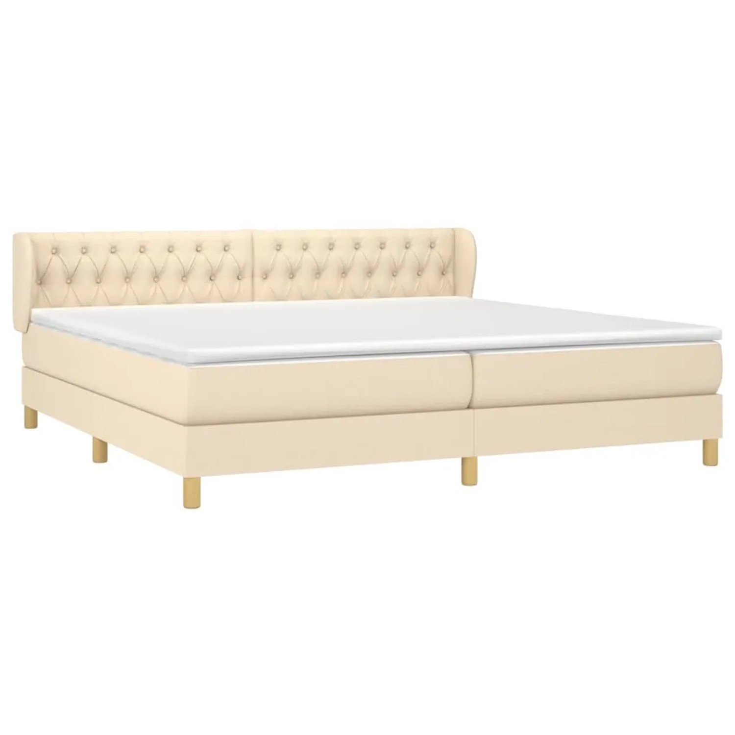 Cremefarbenes vidaXL Boxspringbett 200x200 cm mit Stoffbezug, Matratze und Kopfteil.