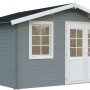 Palmako Gartenhaus Klara, 360x300 cm, grau-weiß lackiert, mit Fenster und Doppeltür.