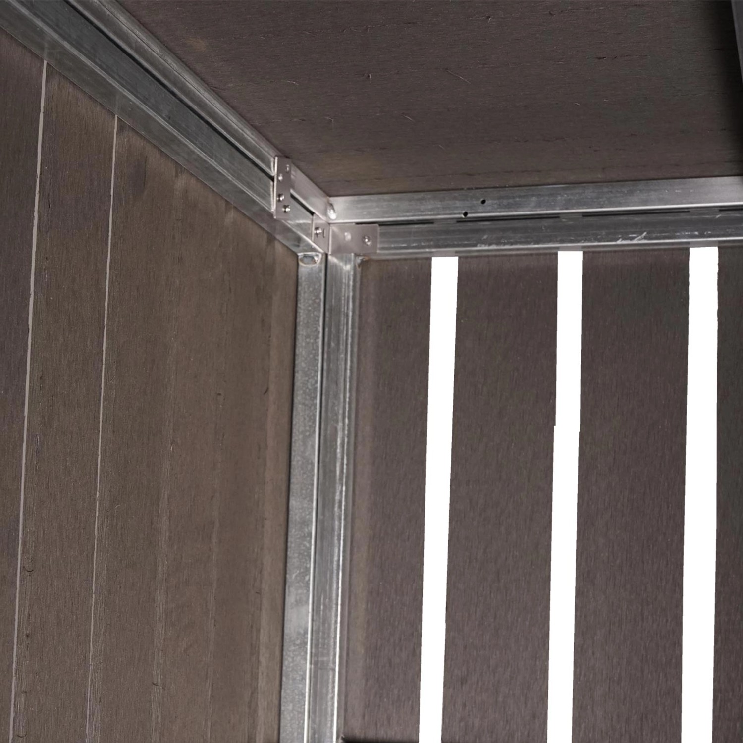 Detailansicht der anthrazitfarbenen MCW Mülltonnenbox Erweiterung J28, Innenansicht.