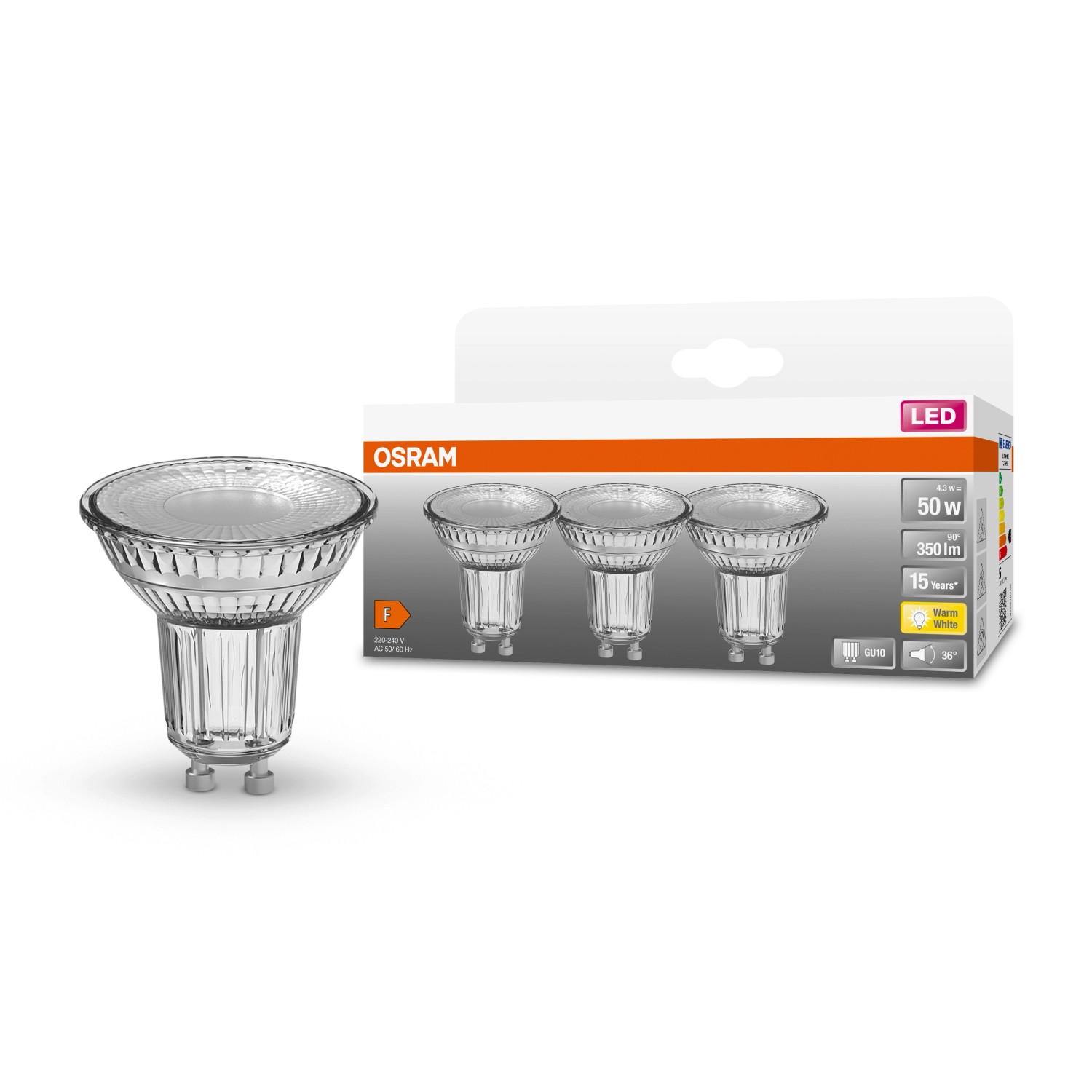 Osram LED-Leuchtmittel GU10 4,3 W Warmweiß 350 lm 3er Set 5,2 x 5 cm (H x Ø)