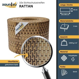 zaunzu Sichtschutz Rattan Stroh, 10er Set für Doppelstabmatten. Wind- und Sichtschutz für den Garten.