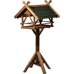 Dobar Vogelhaus Westfalen mit Futterhaus aus Kiefernholz, 78x62x58cm. Rustikales Design mit grünem Dach.