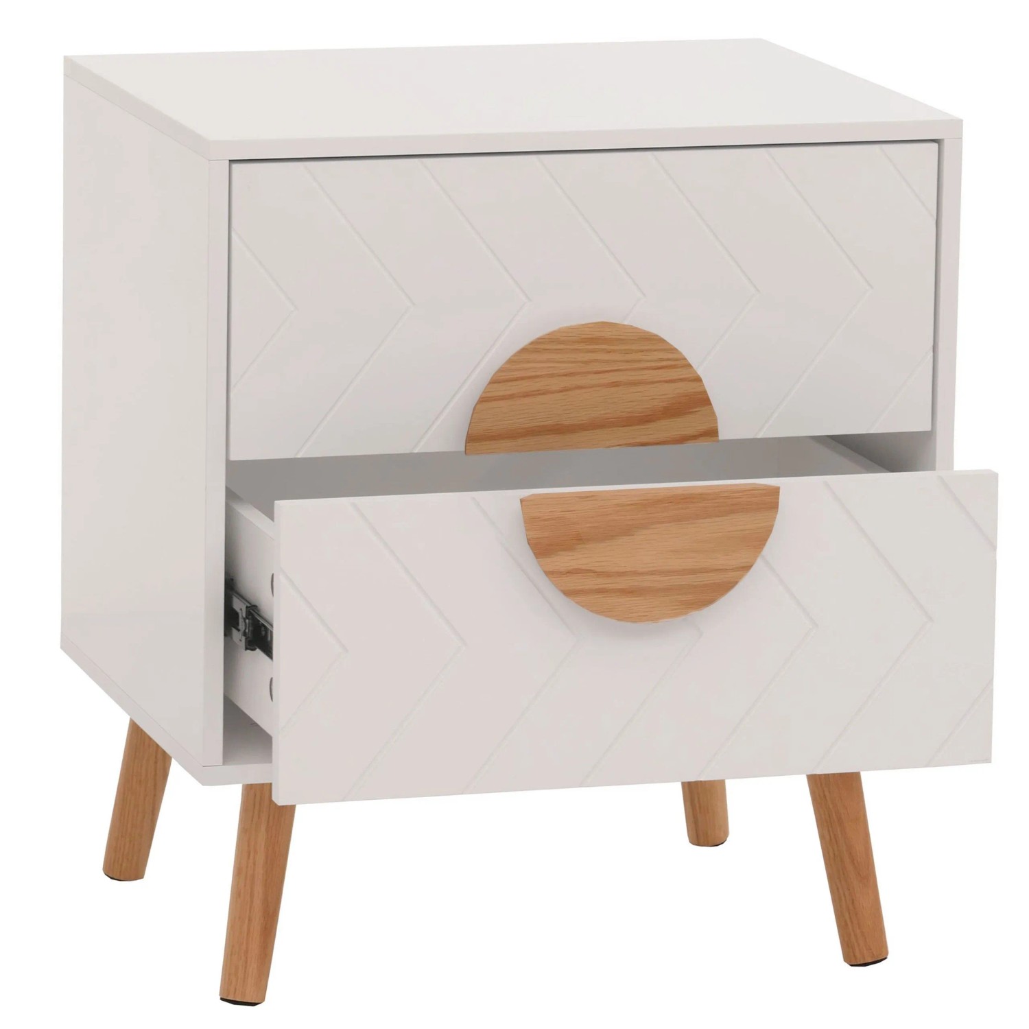 MCW Nachttisch N89 Fischgrätenmuster Melamin Holz 55x48x40cm Weiß