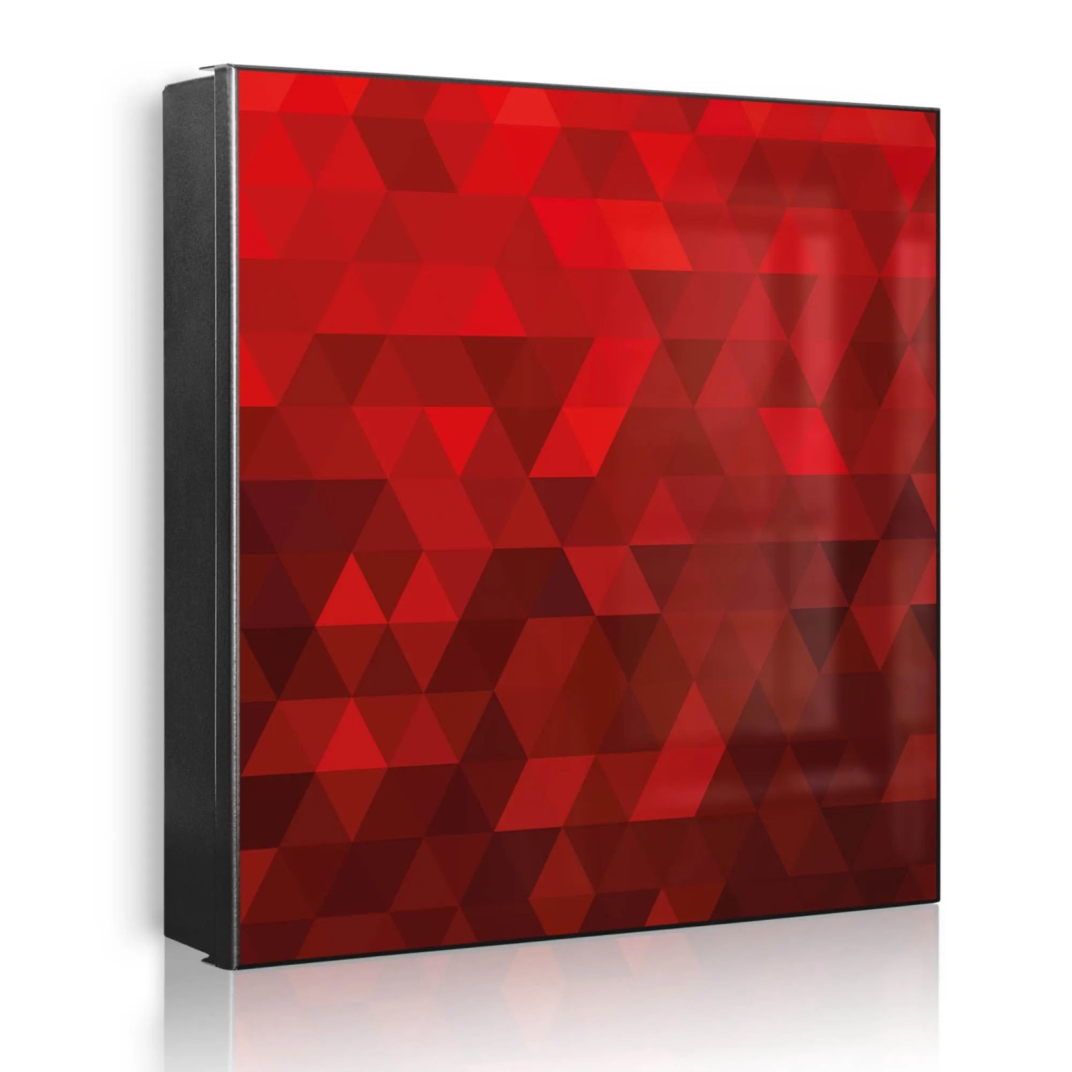 Banjado Großer Schlüsselkasten Metall 30x30cm Schwarz Scharnier Links 50 Haken Beschreibbar Magnetisch Motiv Dreiecke Rot