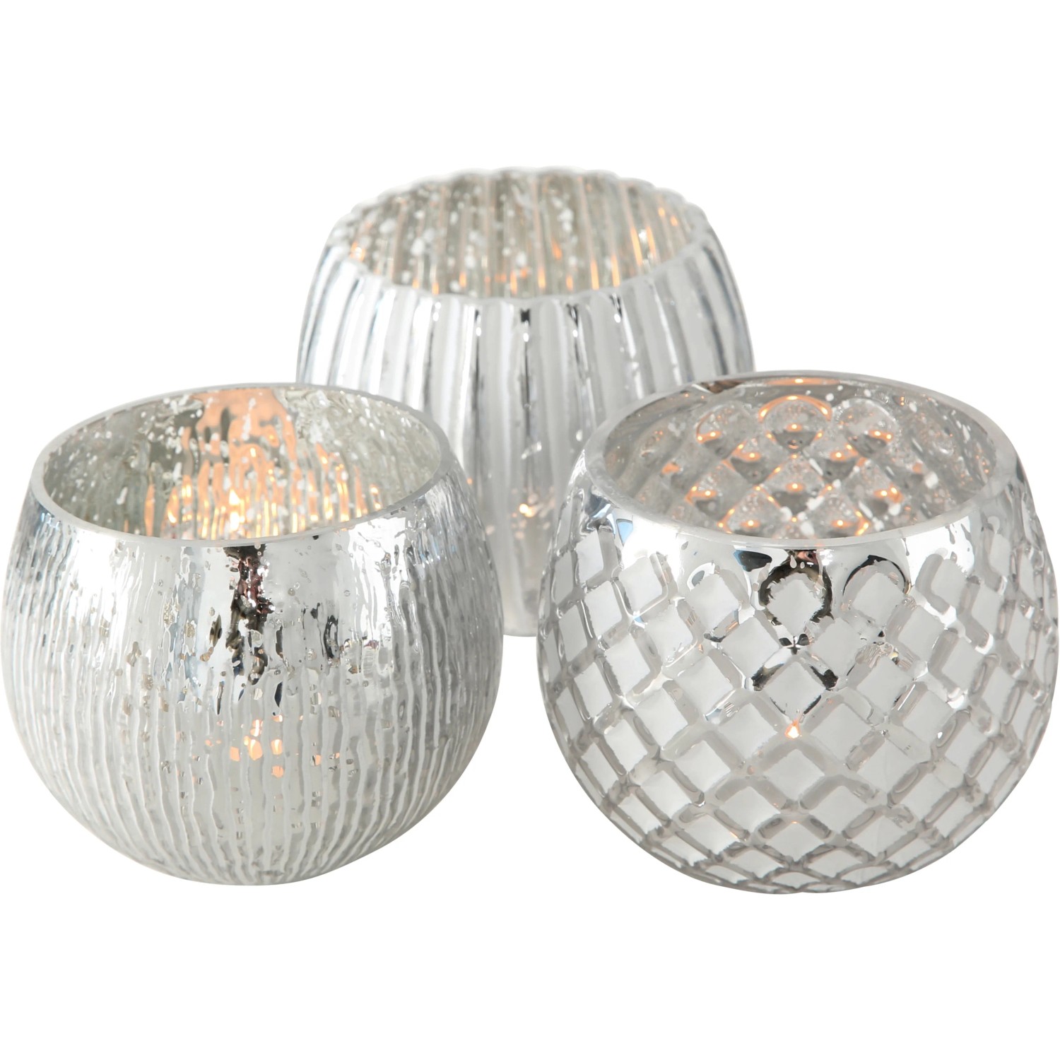Boltze Selected Windlicht "Ainara" aus Glas in Silber ca. 11 cm in 3 Designs