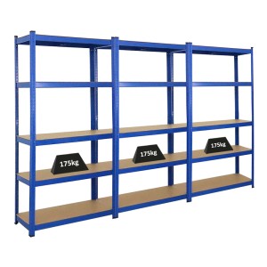 PROREGAL Mega Deal: 3 blaue Schwerlastregale (180x90x40 cm) mit je 5 Böden und 175 kg Fachlast.
