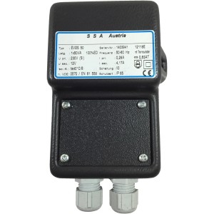 Schwarzer Trafo 50 VA für einen 12V Unterwasserscheinwerfer zur Poolbeleuchtung.