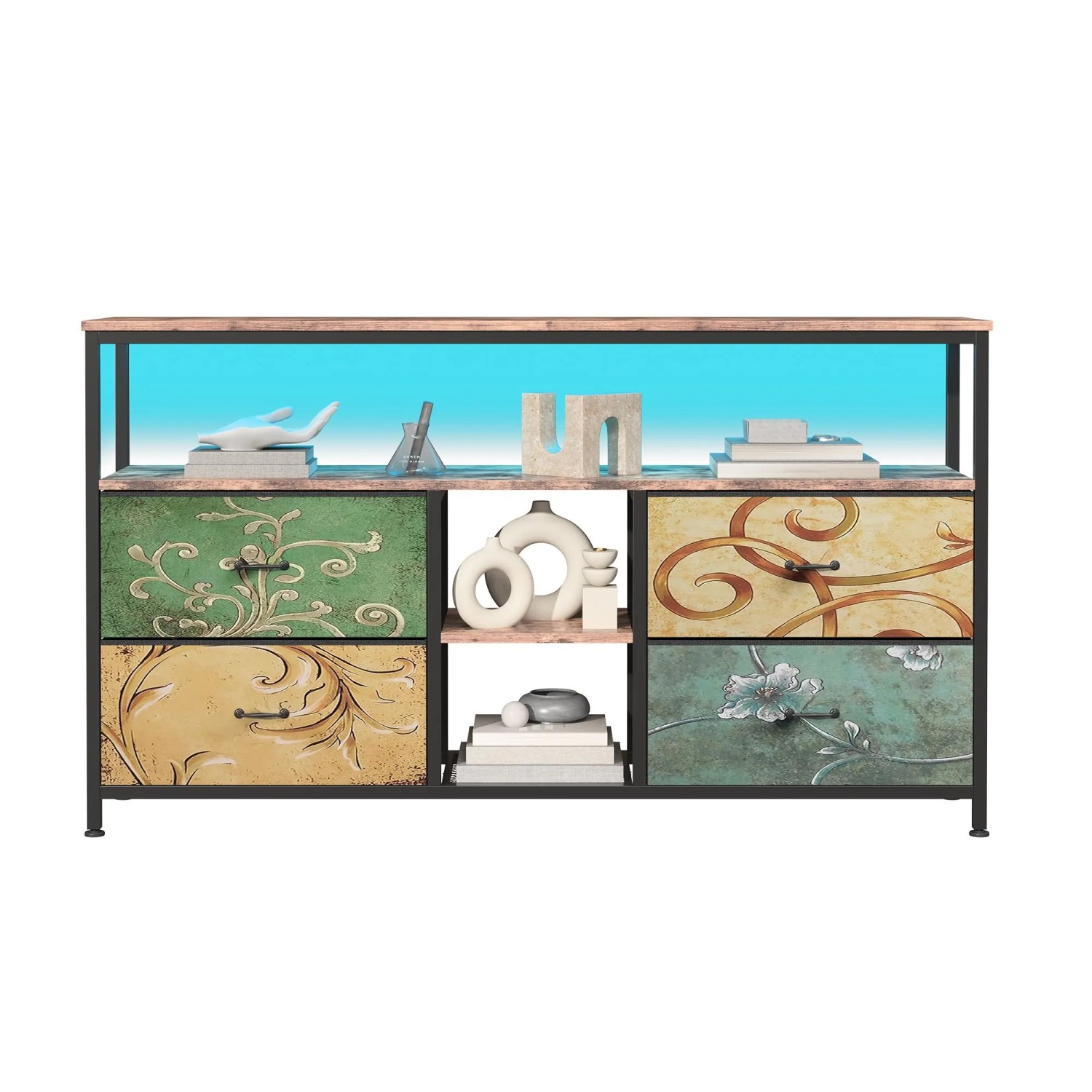 PXloue TV Lowboard TV Schrank 108x30x77cm mit Stoffschublade Verstellbaren LED für Wohnzimmer