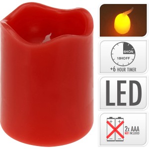 Rote LED Kerze, 9 cm hoch, mit Timerfunktion für stimmungsvolle Beleuchtung.