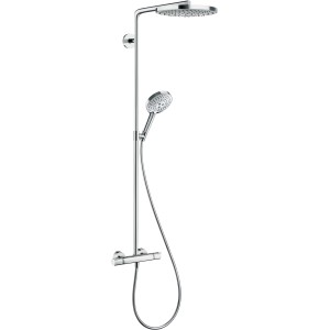 Hansgrohe Raindance Select S Showerpipe 240, Brauseset in Weiß-Chrom mit Kopf- und Handbrause.