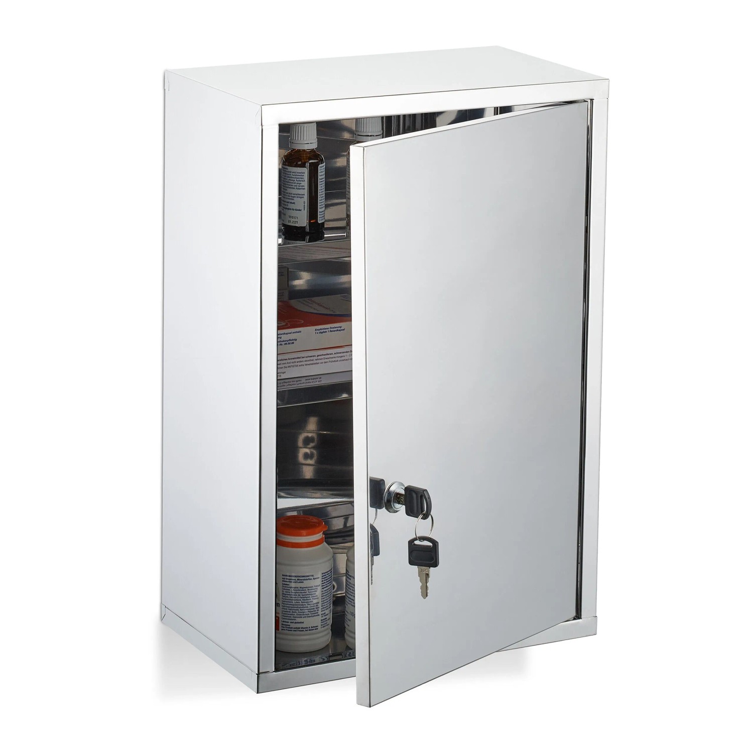 Relaxdays Medizinschrank Edelstahl Silber Abschließbar 45 cm x 18 cm x 30 cm 2,5 kg