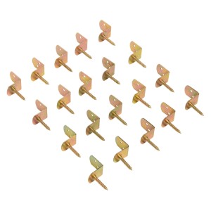 20 gelb verzinkte Flechtzaunbeschläge 38x38x30mm mit Schrauben zur Zaunmontage.