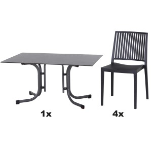 Siena Garden Gartenmöbel Set Lane, 5-teilig, anthrazit: Klapptisch und 4 Stühle für Lounge-Bereich.