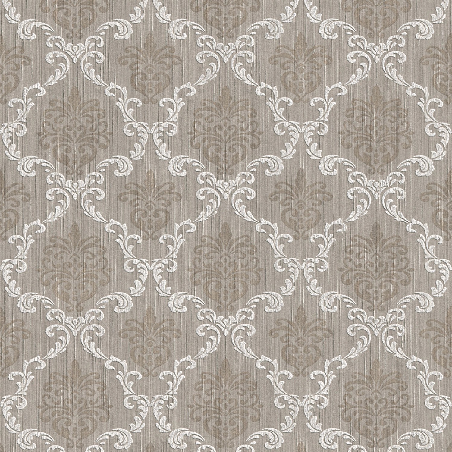 Bricoflor Wohnzimmer Tapete Beige Grau Barock Vliestapete mit Textil Ornament für Esszimmer Elegante Vlies Textiltapete 