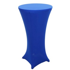 Blaue Stretch-Stehtischhusse für Ø 60cm Tische. Elegante, glatte Tischdecke aus Polyester für Bistrotische.