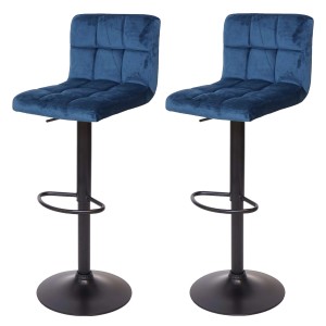 2er-Set Barhocker G87 in Petrol-Blau mit schwarzem Fuß und Samtbezug.