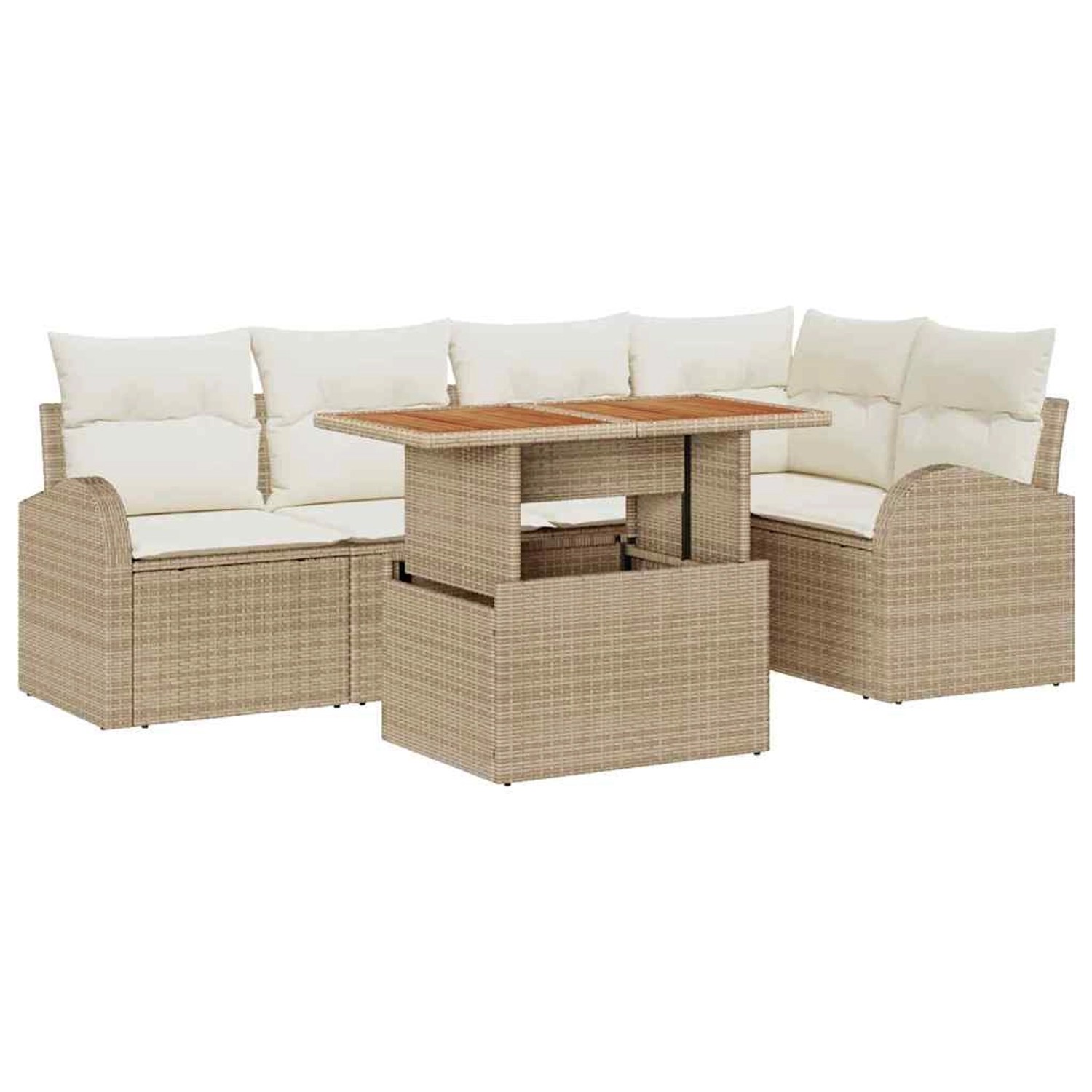 vidaXL Garten-Sofa-Set mit Speicher 6-Tlg Beige Poly Rattan 3358325 günstig online kaufen