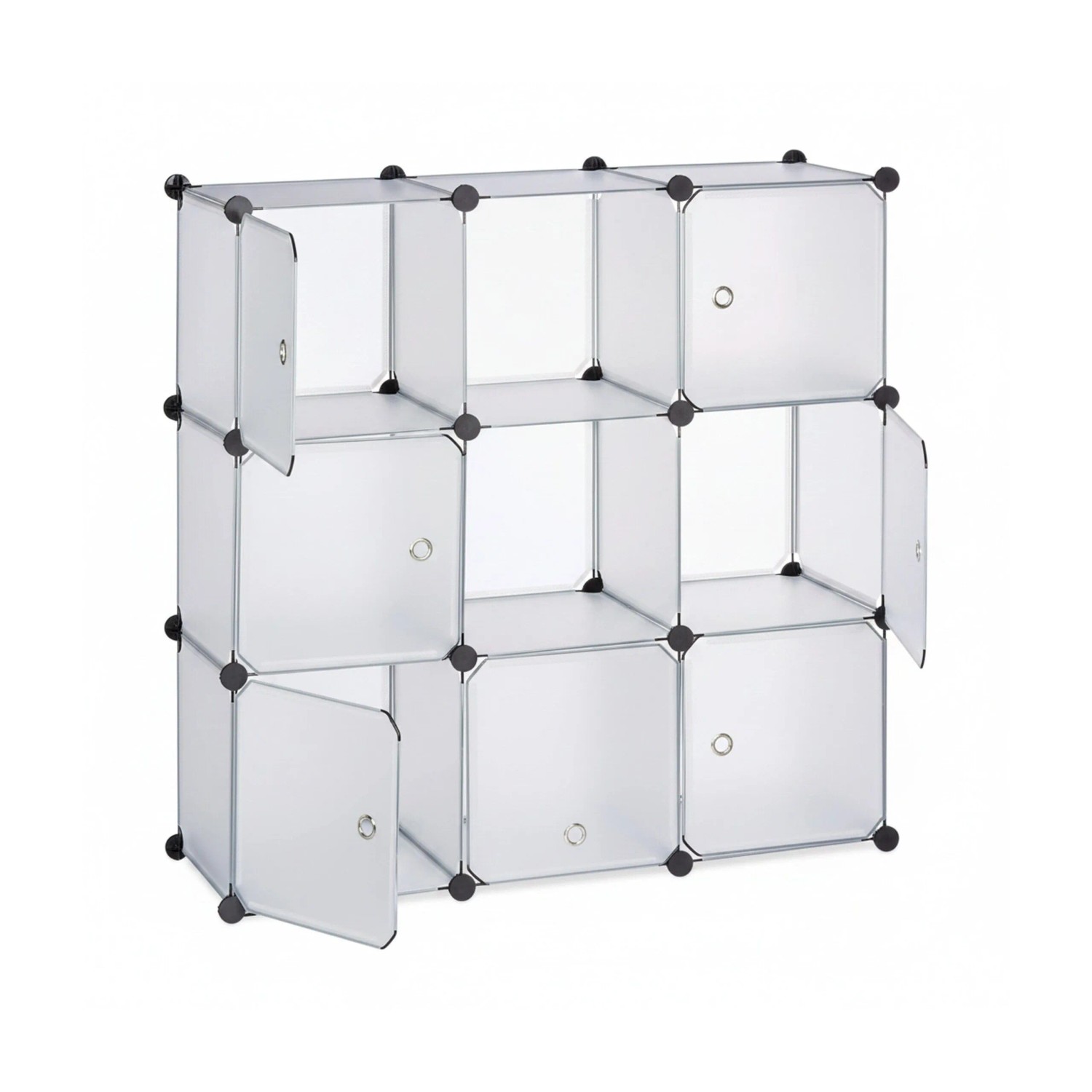 Relaxdays Regalsystem Kunststoff Transparent mit Türen 95,5 cm x 95,5 cm x 32 cm