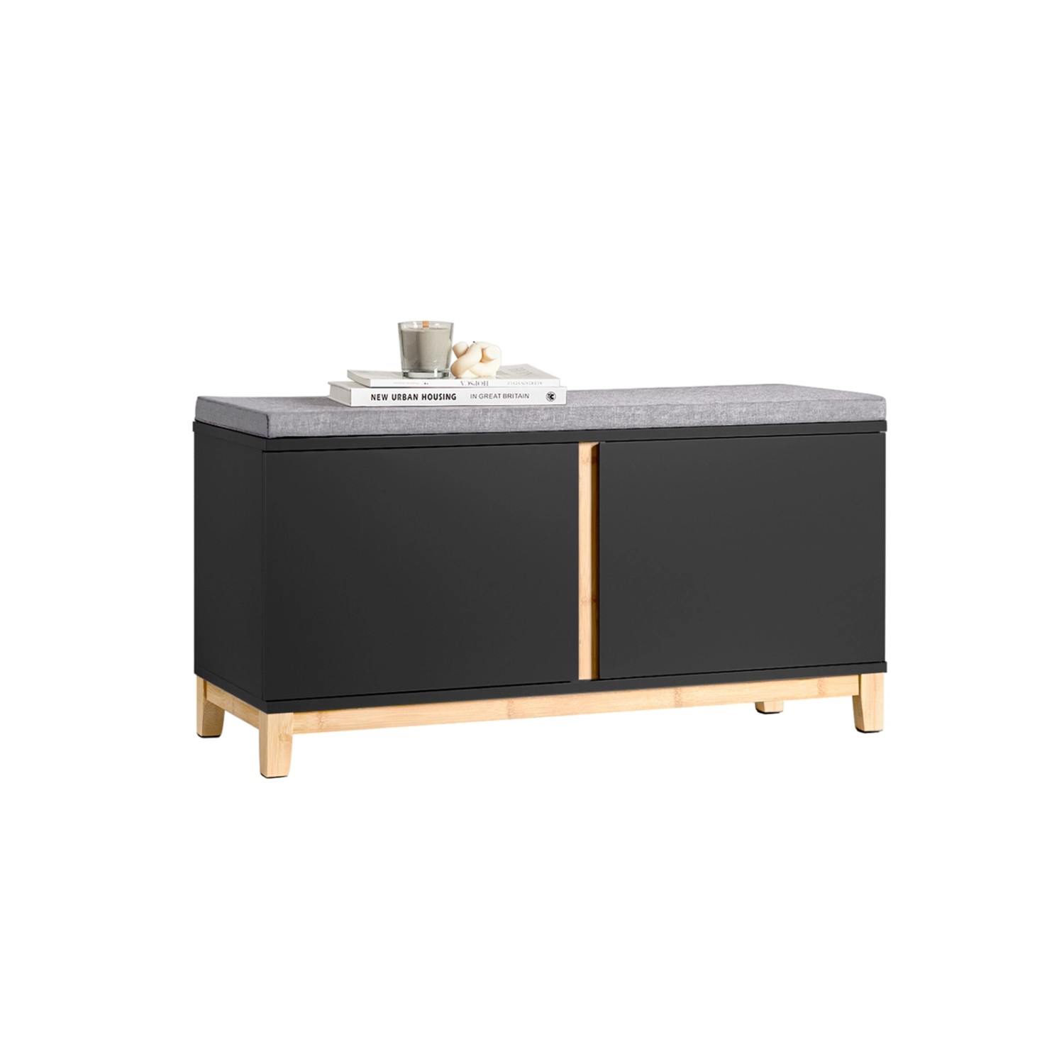 SoBuy Schuhbank mit Sitzfläche Sitzbank mit Stauraum Schwarz FSR117-SCH