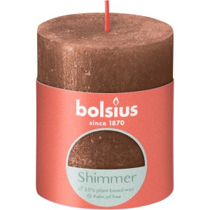 Bolsius Rustik-Kerze Shimmer in Kupfer, 80/68 mm. Stumpenkerze mit Metallic-Effekt.
