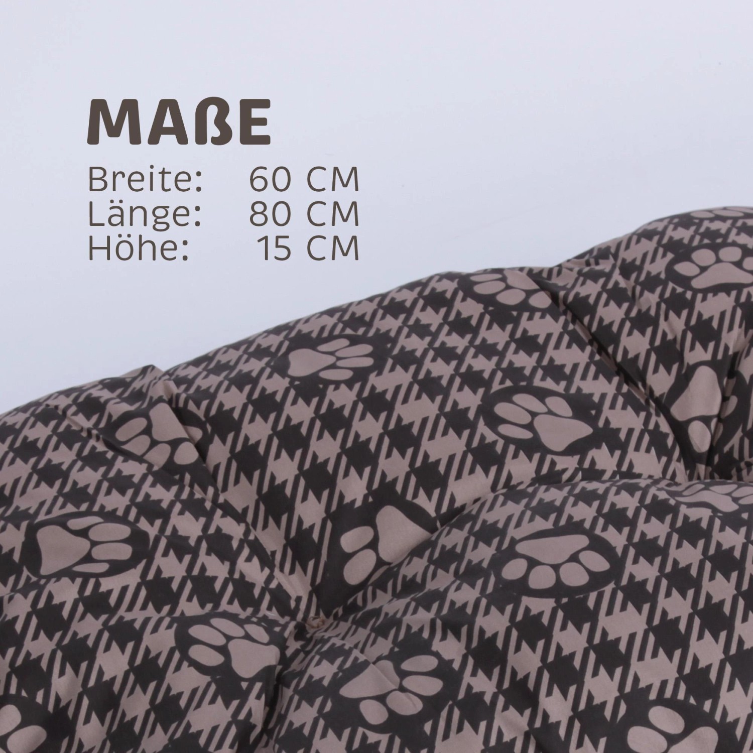 Bestlivings Hundekissen, 60x80x15cm, braun mit Pfotenmuster, ideal als Hundekorb oder Hundebett.