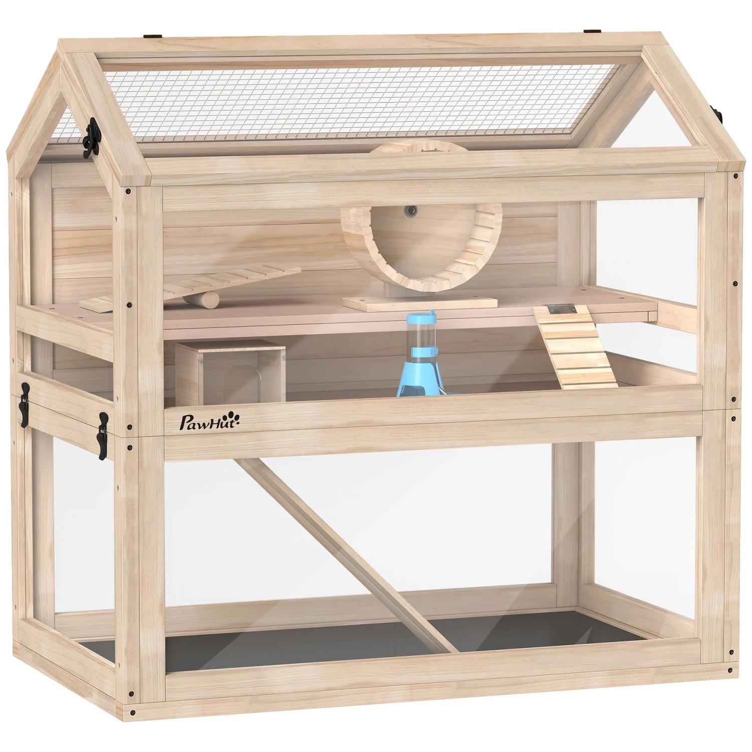 PawHut Hamsterkäfig Tannenholz Acryl 76L x 45,5B x 77H cm Naturholz