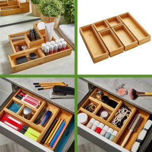 SOTECH 6-Teiliges ORGA-BOX Bambus Schubladen Ordnungssystem Stapelbar Geölt