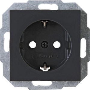 Kopp Steckdose Athenis, 1-fach, Anthrazit, mit erhöhtem Berührungsschutz.