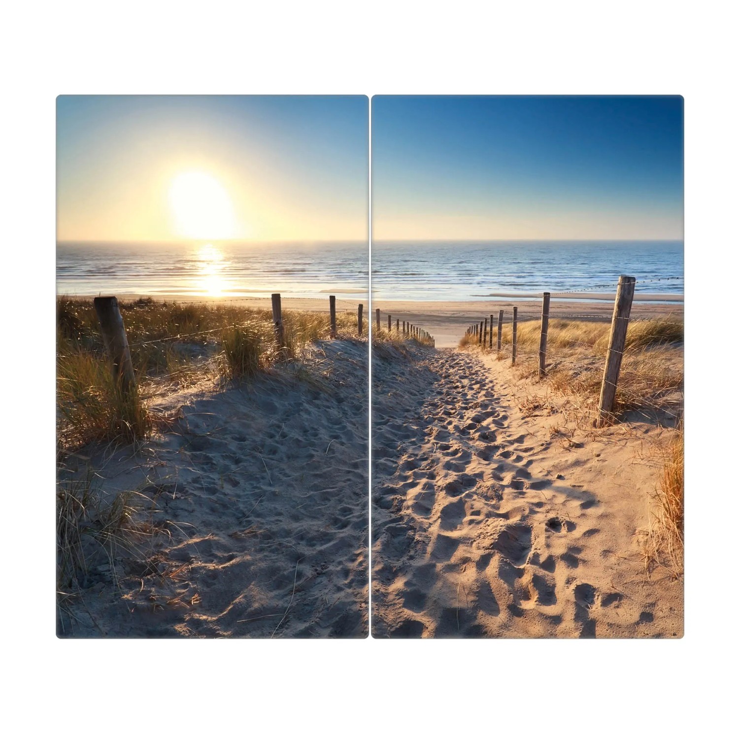 Banjado 2-teilige Herdabdeckplatte aus Glas mit Nordseestrand Motiv, je 30x52cm.