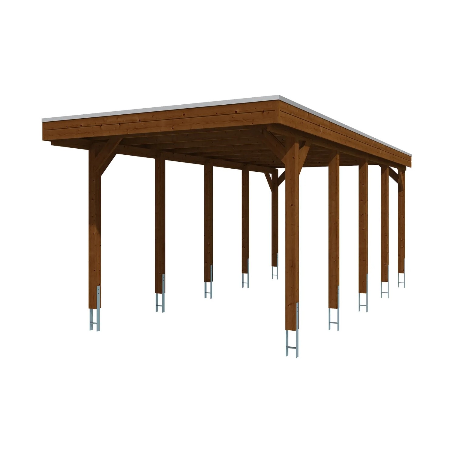 Skan Holz Carport Friesland mit Stahl-Dachplatten 320 cm x 708 cm Nussbaum