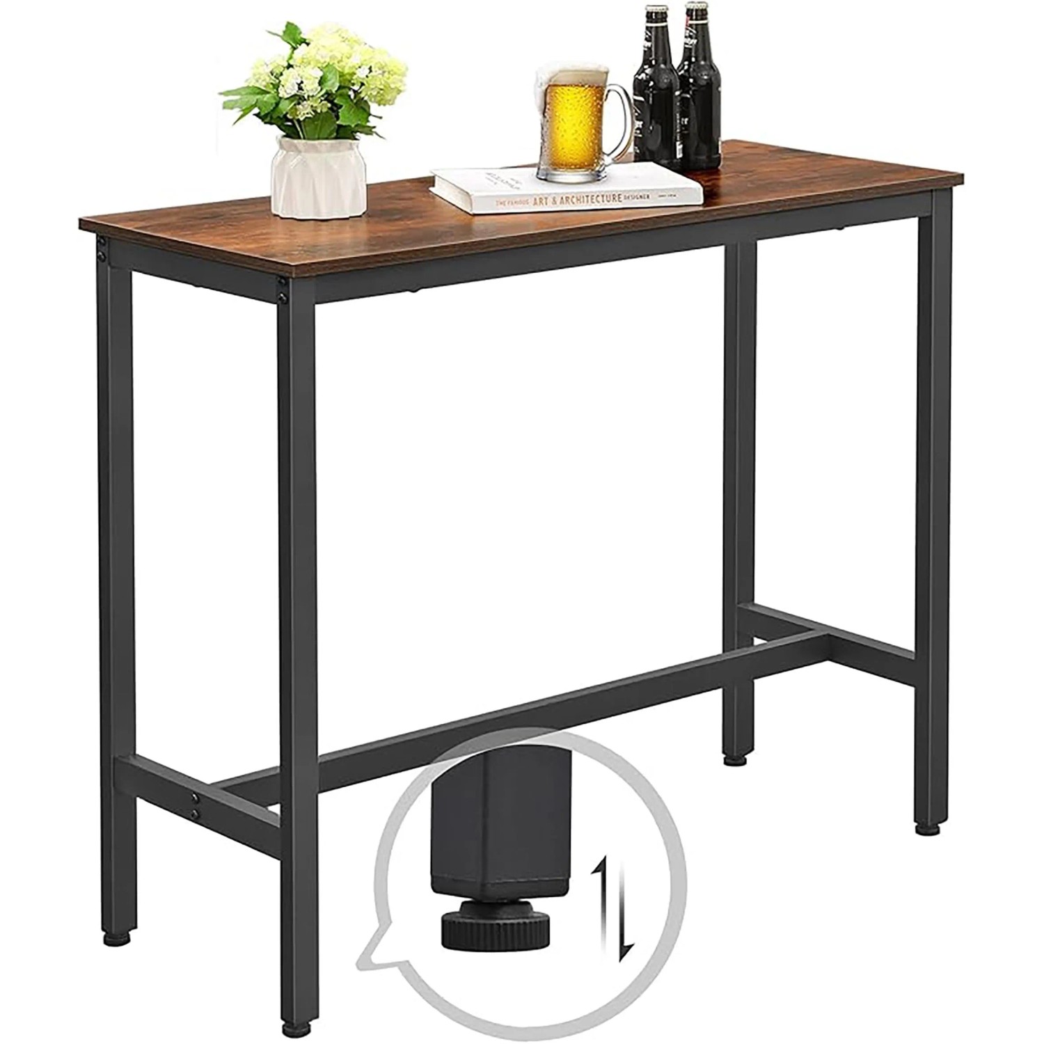 Songmics Bartisch Delon in Braun-Schwarz mit Vintage-Oberfläche und schwarzem Metallgestell.