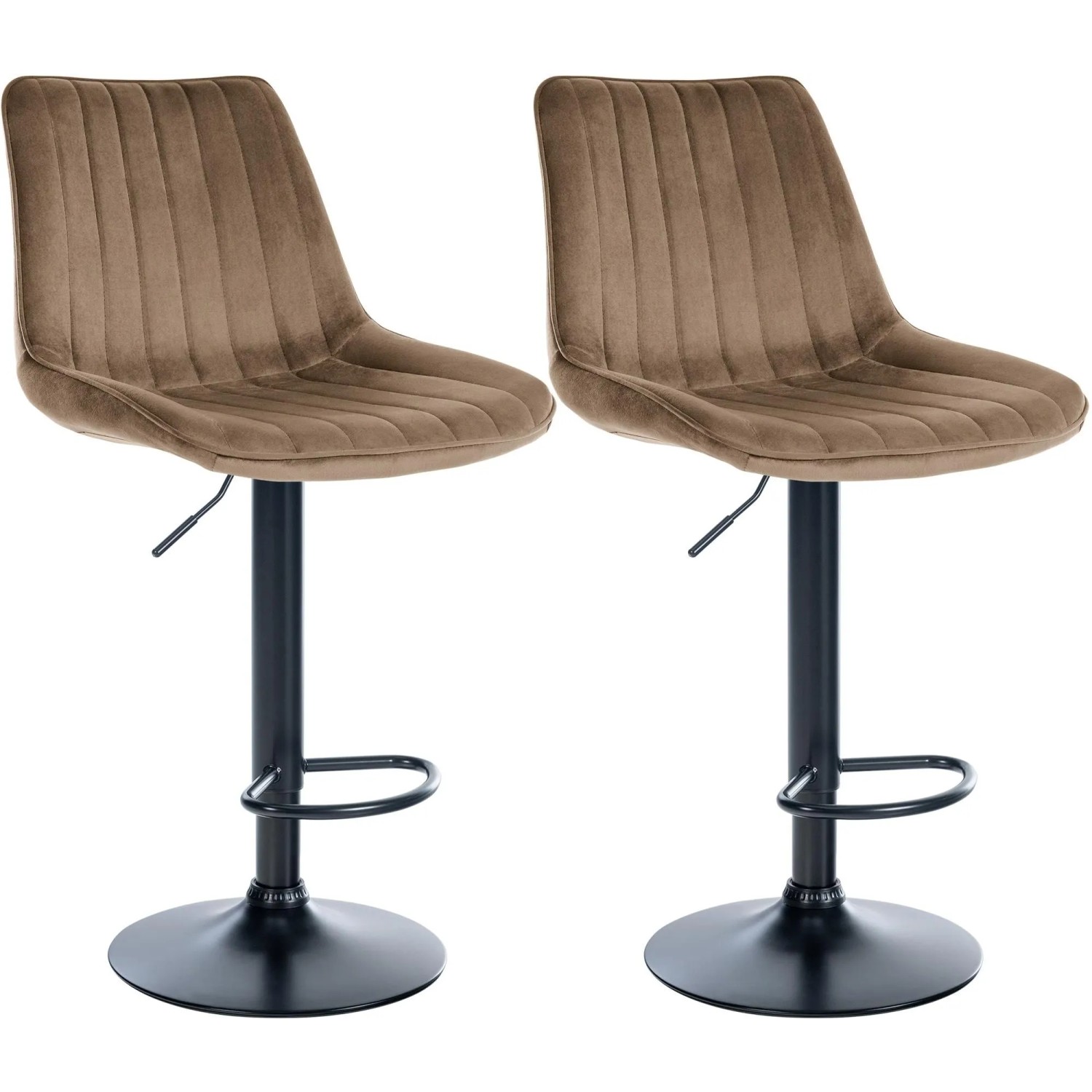 DELUKE Barhocker 2er Set RIO Braun Samt Schwarz Barstuhl Mit Lehne Tresenhocker Tresenstuhl