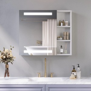 Aquabatos Spiegelschrank 70x60 cm mit LED Beleuchtung, offener Ablage, Steckdose und Antibeschlag im modernen Bad.