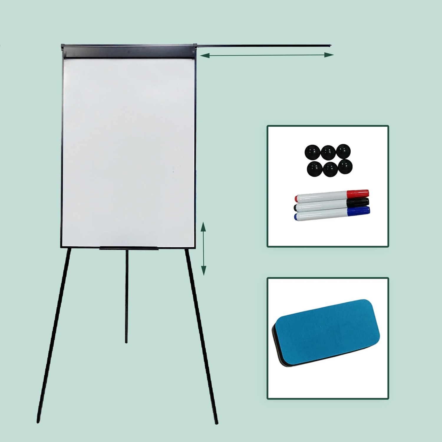 Relaxdays Flipchart Whiteboard Aluminium Schwarz Höhenverstellbar Magnetisch Abwischbar Mit 2 Armen 100 cm x 70 cm 4,2 kg_5