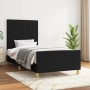 Schwarzes Stoff-Bettgestell (80x200 cm) mit hohem Kopfteil für Schlafzimmer.