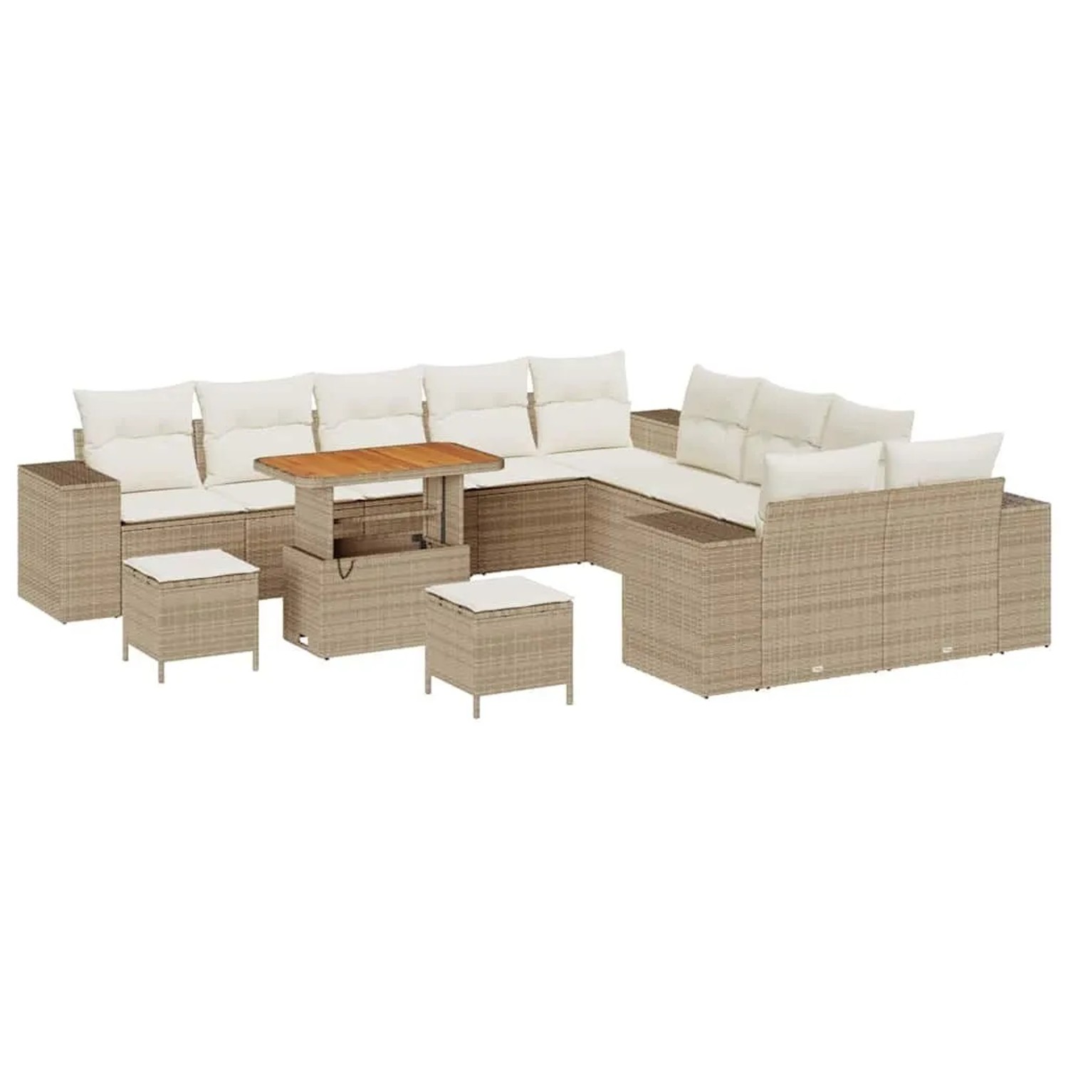 vidaXL Gartensofa-set mit Kissen 13-Tlg Beige und Creme Poly-Rattan 3364016 günstig online kaufen