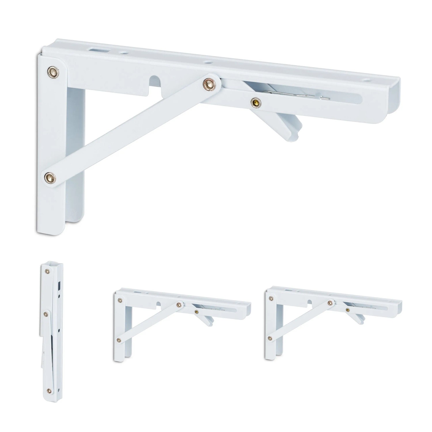 Relaxdays Regalträger 4er Set Stahl Weiß Klappbar 11 cm x 3 cm x 20 cm